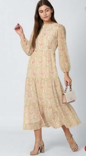 Long One Piece Western Beige Dress by Planet Fashion