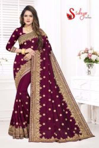 Latest Heavy Embroidery Party Wear Saree by Dipu Garments