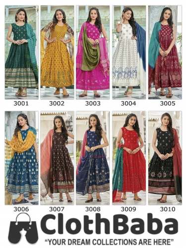 14Kg Rayon Foil Print Fancy Kurtis With Dupatta