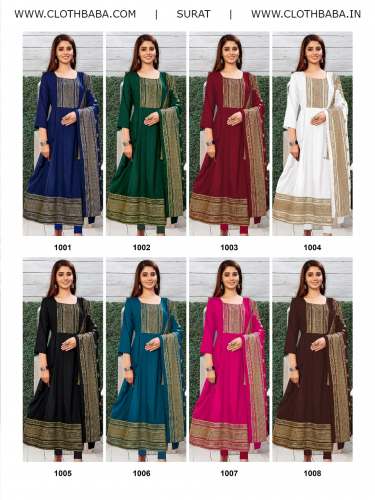 14KG Rayon Foil Print Kurti With Dupatta