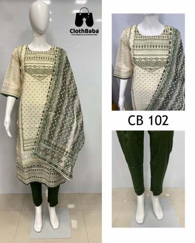 Crochet Work Muslin Print Designer Suits (CB 102)