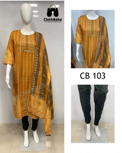 Crochet Work Muslin Print Designer Suits (CB 103)