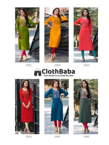 Embroidery Sequence Kurti In Slub Rayon Fabric