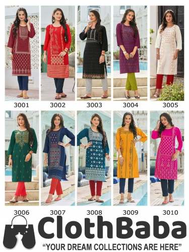 Exclusive 14KG Rayon Foil Print Fancy Kurtis