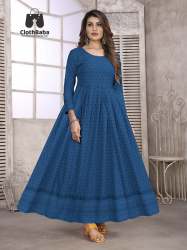 Partywear Rayon Sequence Schiffli Work Kurtis