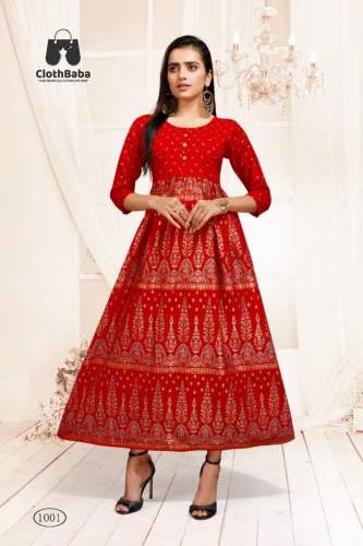 Rayon With Foil Print Long Kurti