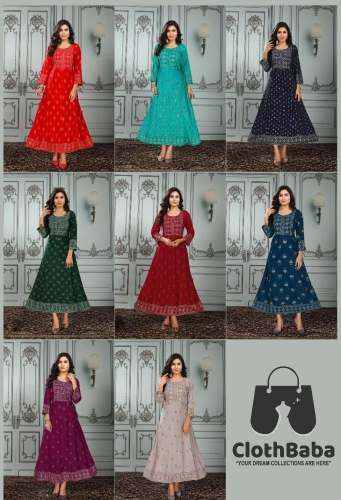Women 14KG Rayon With Foil Print Fancy Kurtis