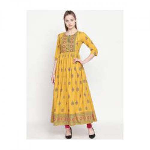 Long Anarkali Yellow Kurti  by Riddhi Collection