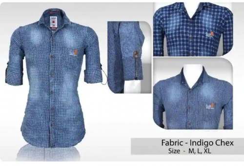 Mens Indigo Checks Shirt  by Sunny Dresses