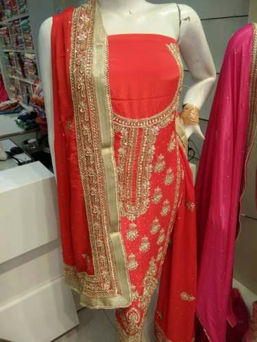Chanderi Embroidered Dress Material by Armaan Wedding Mall