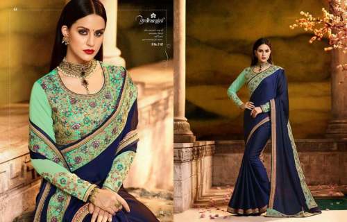 Designer Blue Embroidered Lace Border Saree by Vijay nx