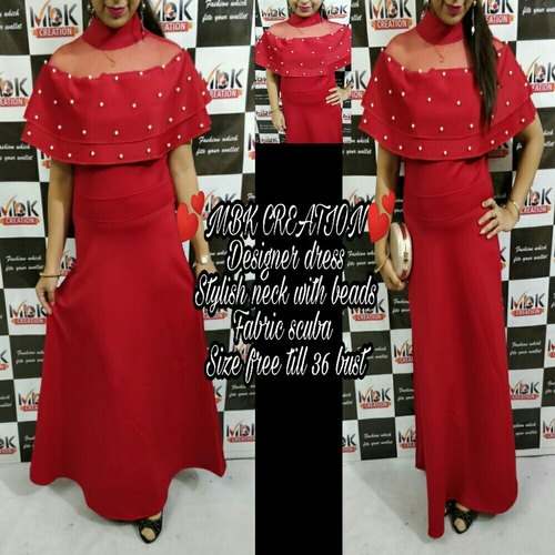 High neck Western Red Gown  by Monalisha Fashion
