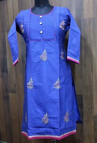 Buy Blue Silk Embroidery Kurti At Retail Price by New Lifestyle For Ladies