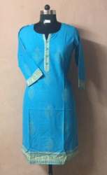 Fancy Blue Cotton Silk Kurti For Wholesale Price