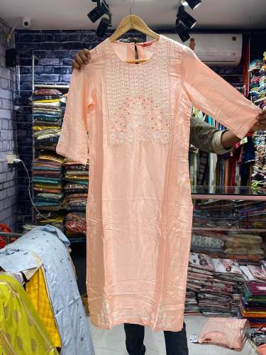 Get Peach Long Casual Kurti For Women