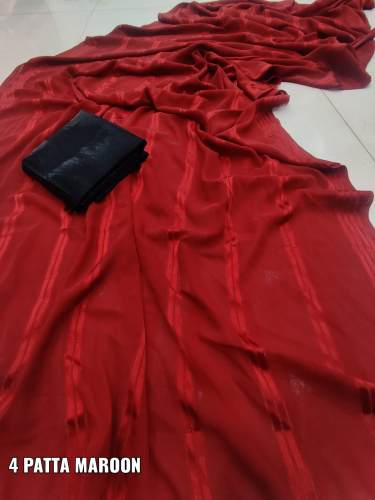 Ladies Shiny Satin Striped Georgette Saree 