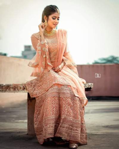 Wedding Wear Embroidered Designer Sharara Suit  by Queens Attire