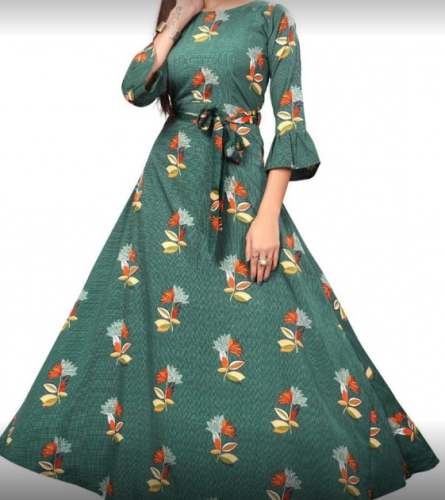 Fancy Printed Green Long Kurti At Wholesale