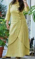 Stylish Yellow Kurti with Front Design Buttton