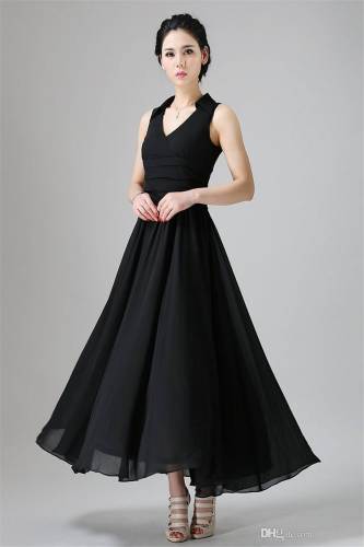 Fancy Neck Plain Black Western Gown by Pankhudi