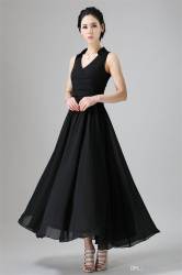 Fancy Neck Plain Black Western Gown