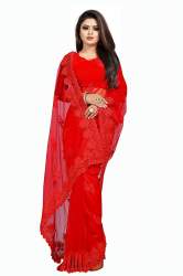 DESIGNER Women Net Saree With Blouse Piece