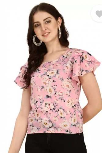 Party Flared Sleeves Printed Women Pink Top by Kalash Print