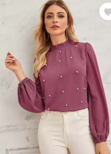 Party Regular Sleeves Embellished Women Pink Top by Kalash Print