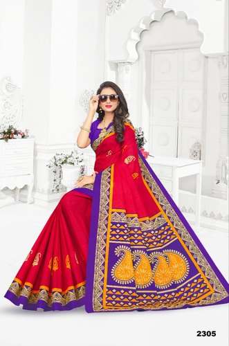 Rainbow Red Cotton Saree for Ladies by Rainbow industries