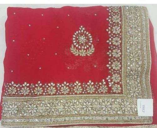 Red stone work Saree for Wedding Functions  by Babla Collection