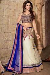 Party wear Cream and Blue Lehenga Choli 