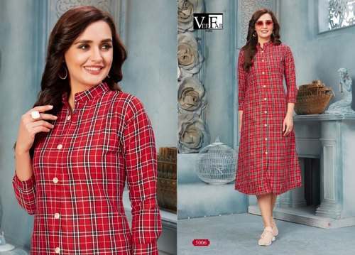 Formal Wear Checks Pattern Cotton Kurti  by Swaroop fashions