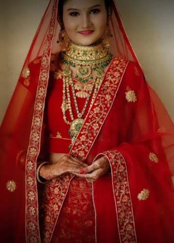 Buy Red bridal Embroidery lehenga choli for ladies by Navrai Creations