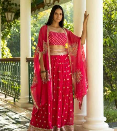 Buy Pink Crop Top Skirt With Shrug For Ladies by Manmandir House
