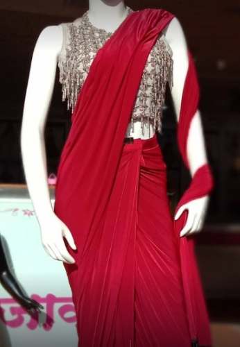 Designer Red Ready To Wear Saree At Retail Price by Vastra Sajawat