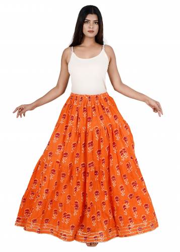 women cotton printed skirts (orange) by Tanu Creations