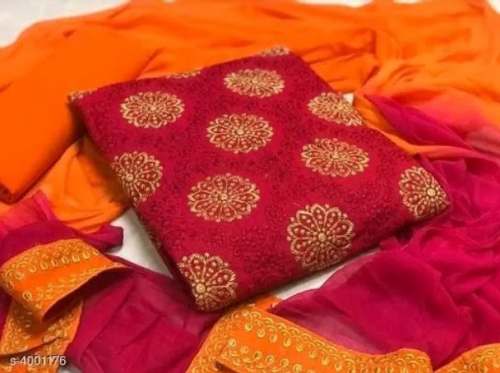 Fancy Pink and Orange Dress Material  by Rasika Sarees And Dress Materials
