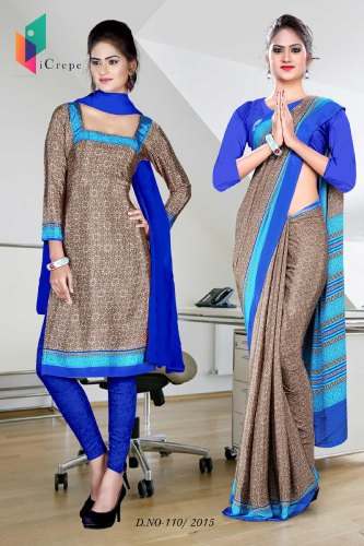 Fancy Crepe Uniform Saree For Women