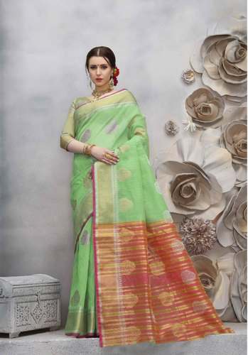 Fancy Linen Jute Silk Saree For Women