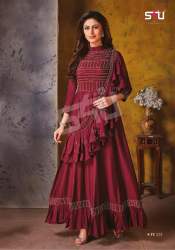 Maroon Silk Gown With Attached Dupatta