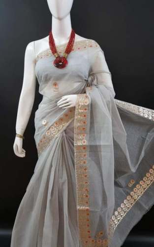 Grey Color Fancy Cotton Saree by Rashi Creations
