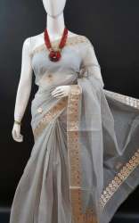 Grey Color Fancy Cotton Saree