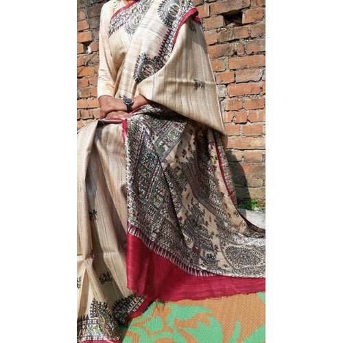 ExclusiveTussar Ghicha Madhubani Printed Saree by Sakshi Silk Industry