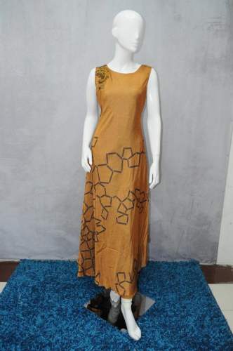 Mustard Semi Print Women's Kurti By Suvidha