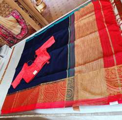 Stylish Navy Blue Silk Saree With Pink Blouse