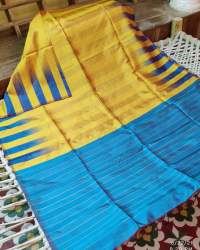 Stylish Yellow and Blue Handloom Silk Saree