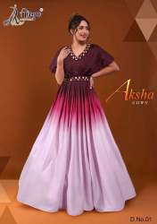 Aksha Long Gown Digital Print Glass Mirror Work