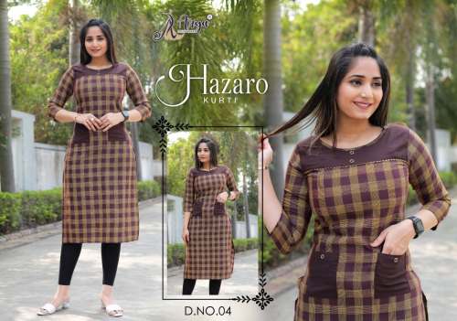 Front Pocket Checks Design Cotton Kurti 