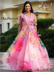 Madhuram Ladies Long Gown With Printed Koti