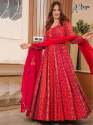 MUSKAAN HEAVY DESIGNER RED ANARKALI GOWN WITH DUPATTA SET thumb 1